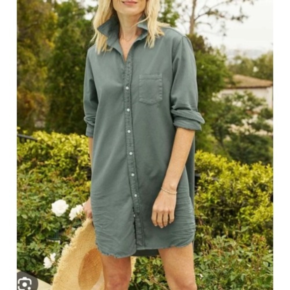 Frank & Eileen Mary Shirtdress Women S Thyme Green Long Sleeve Cotton Minimalist